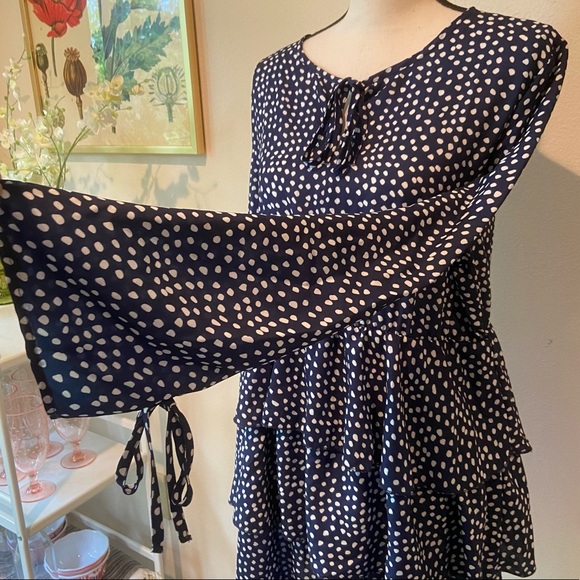 Navy and White Keyhole Ruffle Skirt Mini Dress - Picture 11 of 11